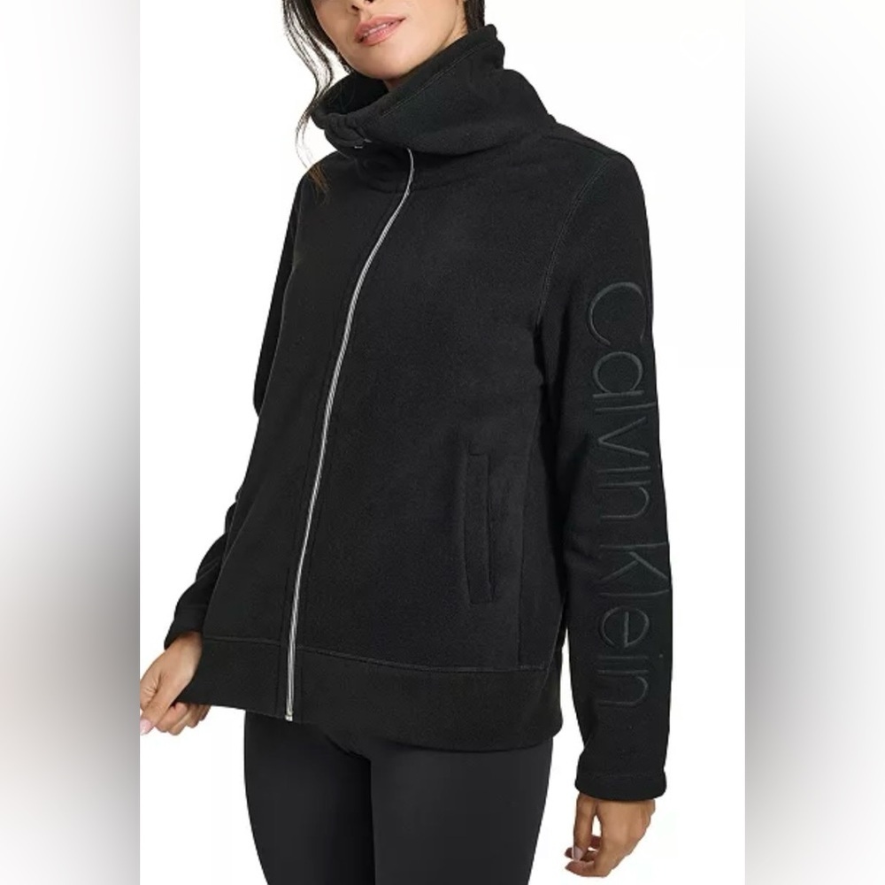 Calvin Klein Black Full Zip Up Fleece Long Sleeve Women's Size PS/PP/PCH